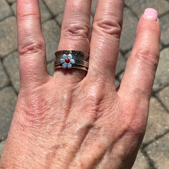 CORAL MEDITATION RING 925 STERLING SILVER RING, SIZE 6.5 - Picture 6 of 8